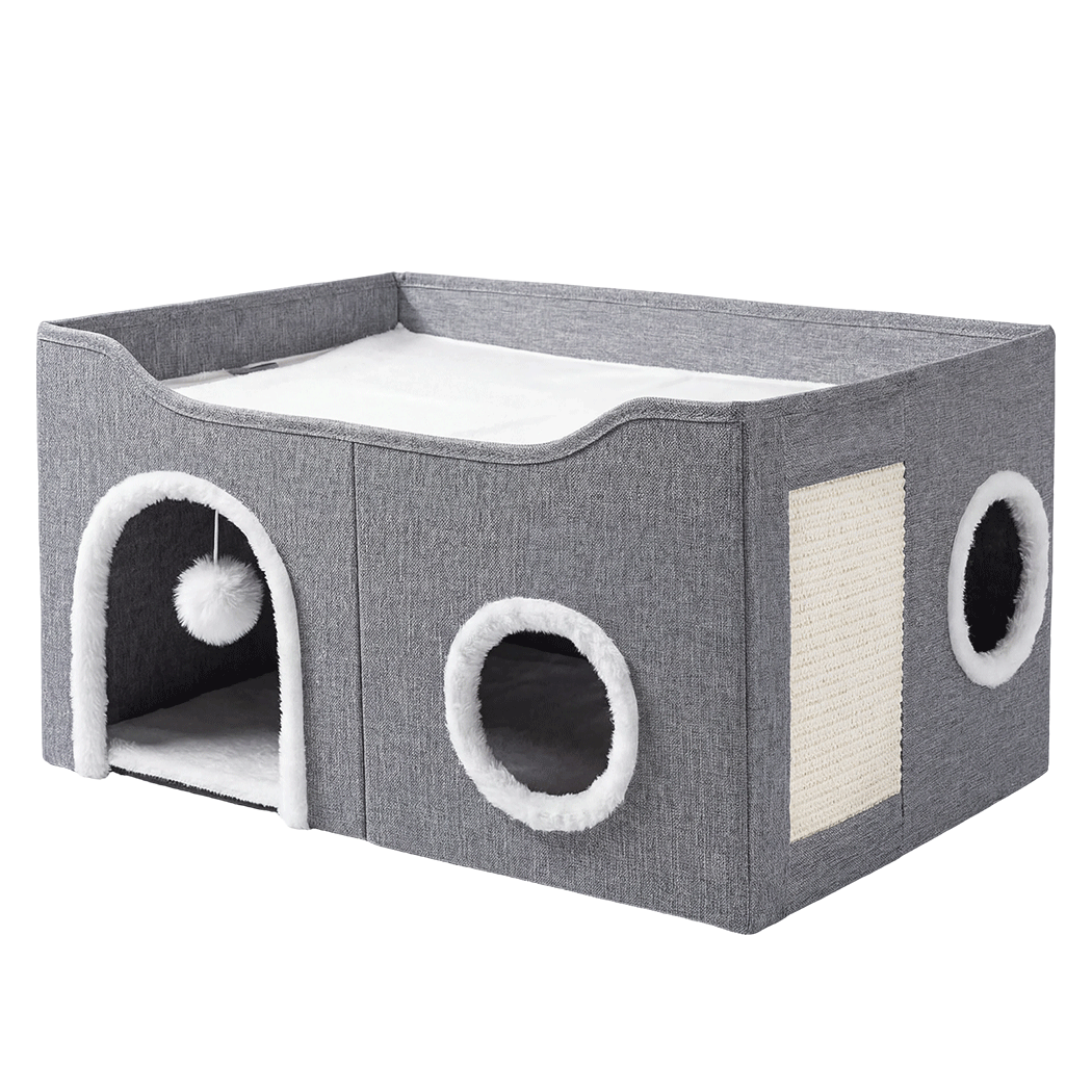 Foldable Cat House Cave Bed Hideaway Interactive Nest Scratching Board-2050056785997467656
