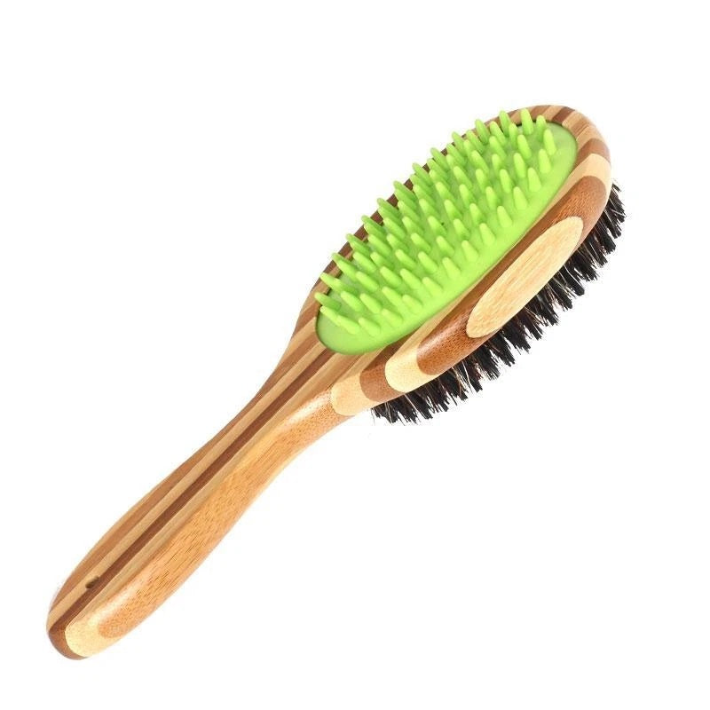 Double Sided Bamboo Dog Brush with Silicone Massager for Dog Grooming - image 1