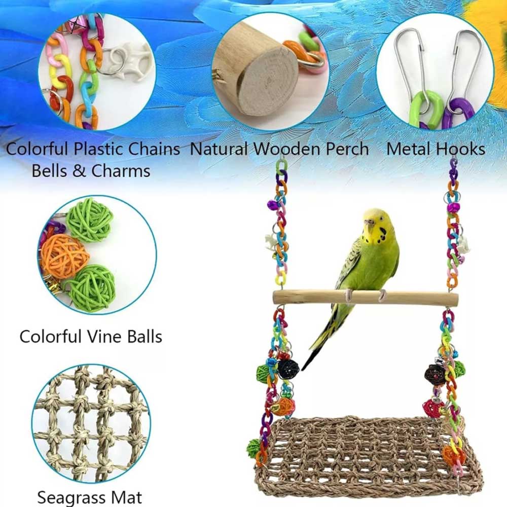 Parrot Hammock Swing Toy with Colourful Chain Double Swing for Bird Cage Play - image 2