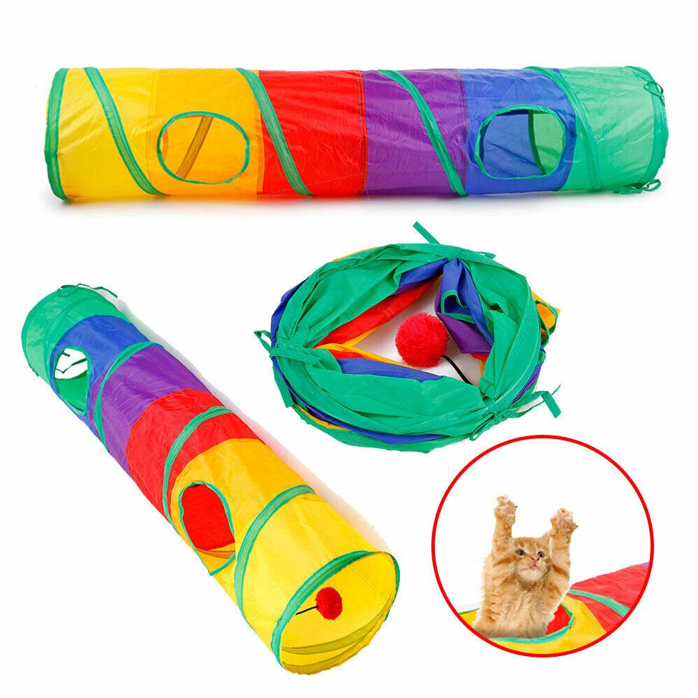 Kitten Playing Toy Pet Rabbit Play Fun Rainbow Peepholes Cat 2 Holes Dog Tunnel - image 5