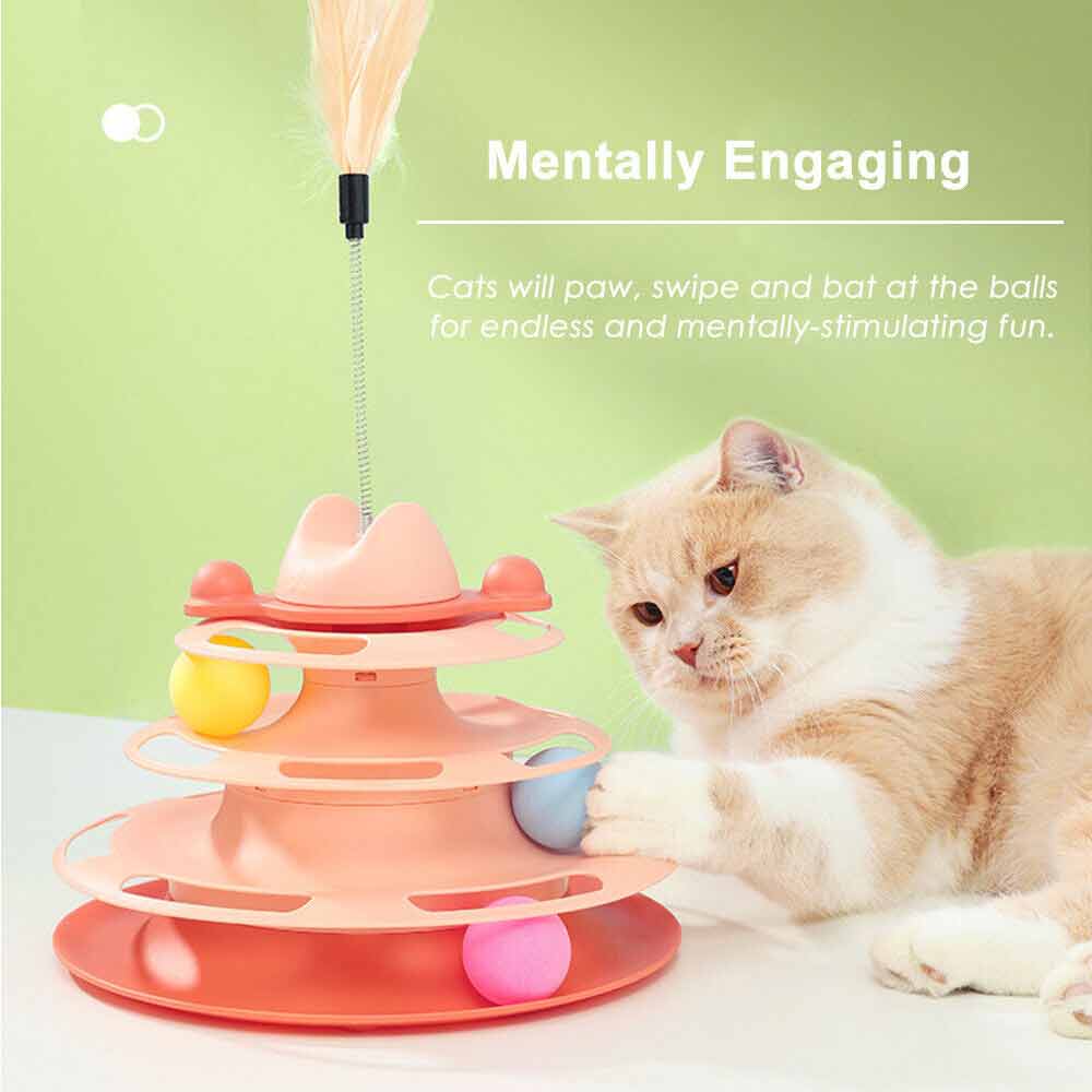 3 Level Cat Toy Kitten Rotating Feather Teaser Tower Interactive Funny Toys - image 7