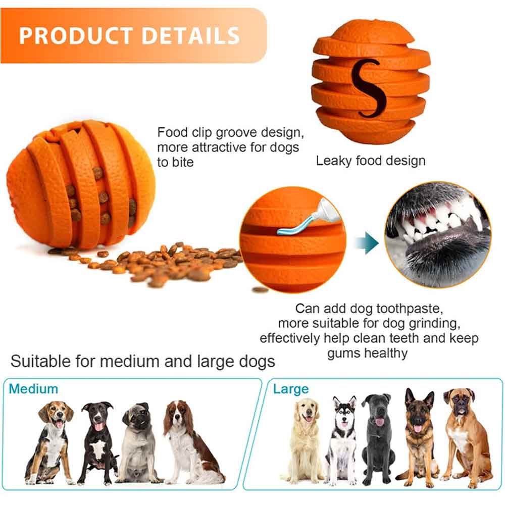 Durable Dog Chew Toy – Treat Dispenser & Interactive Pet Toy, Orange, 10cm - image 3