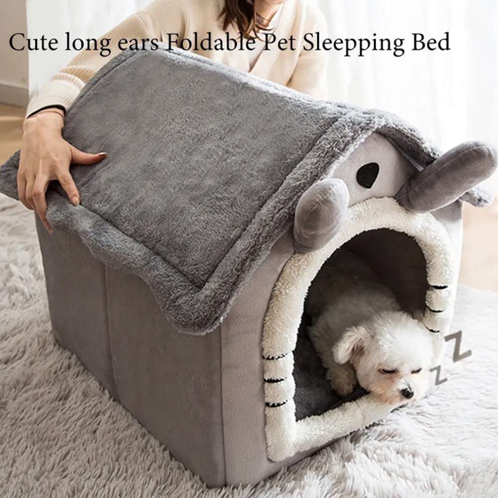 Small Pet Cat Kitten Dog Beds Igloo Fleece Bed Pyramid Cozy Washable Warm House Cave - image 7
