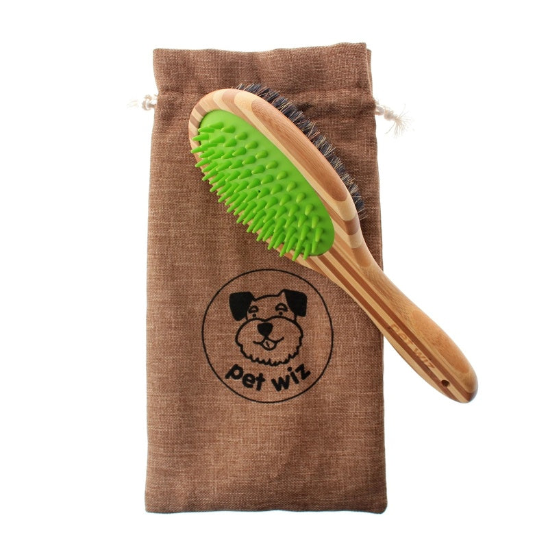 Double Sided Bamboo Dog Brush with Silicone Massager for Dog Grooming - image 7