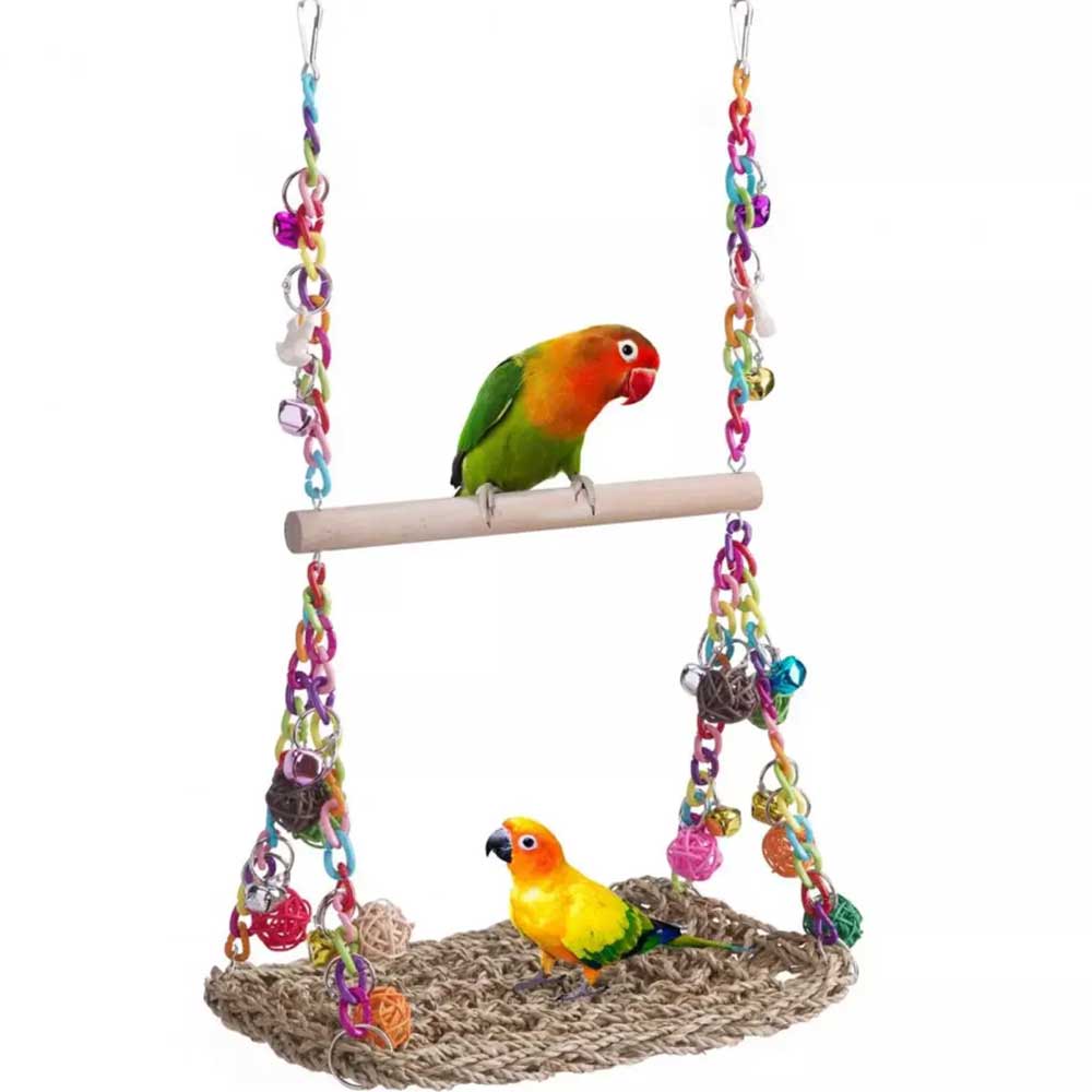 Parrot Hammock Swing Toy with Colourful Chain Double Swing for Bird Cage Play - image 5