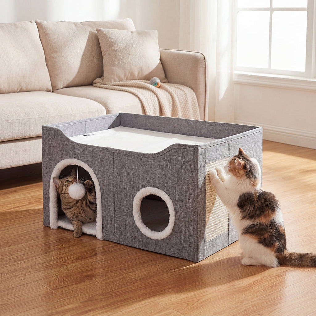 Foldable Cat House Cave Bed Hideaway Interactive Nest Scratching Board-2050056785997467654