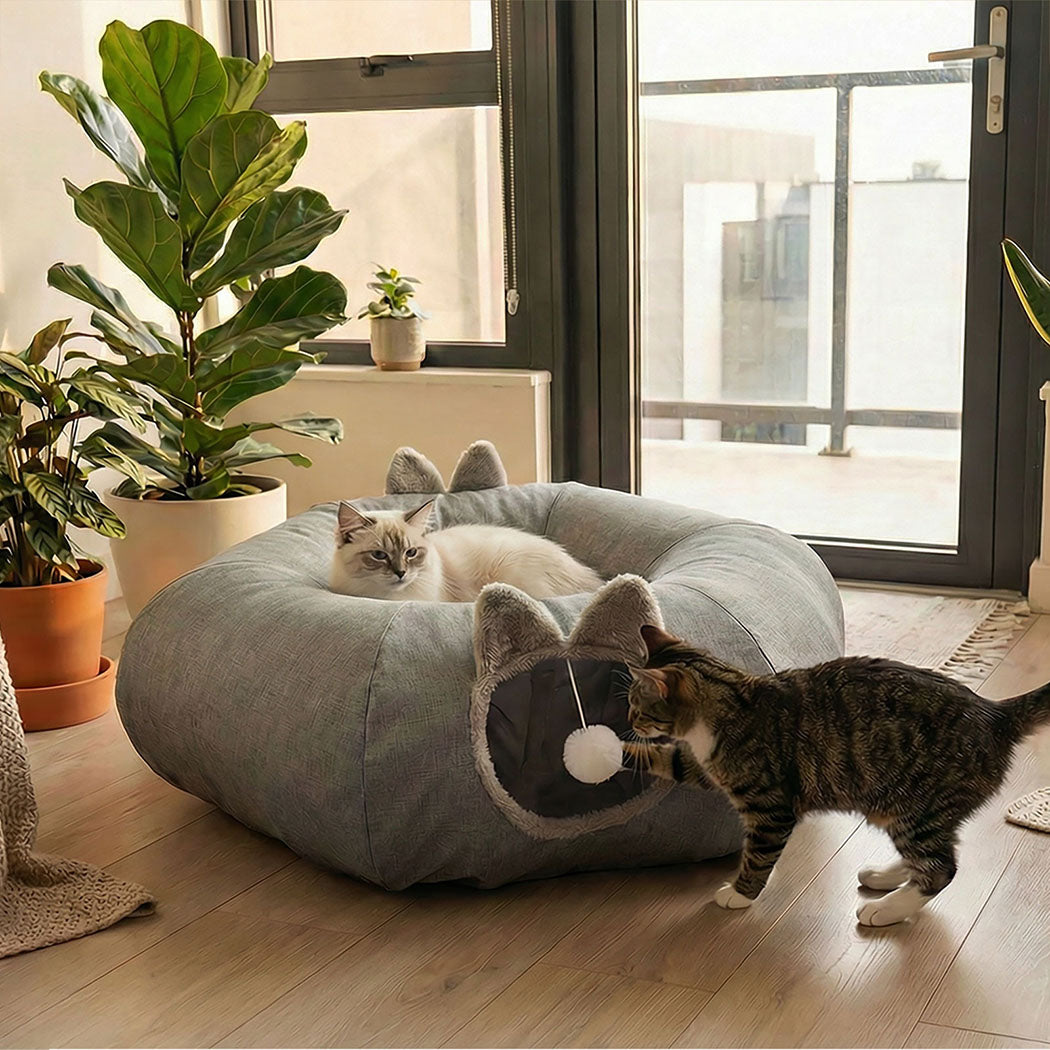 Large Cat Tunnel Bed Multi-Functional Toy Interactive Pet Playhouse Indoor-2102558121053523974