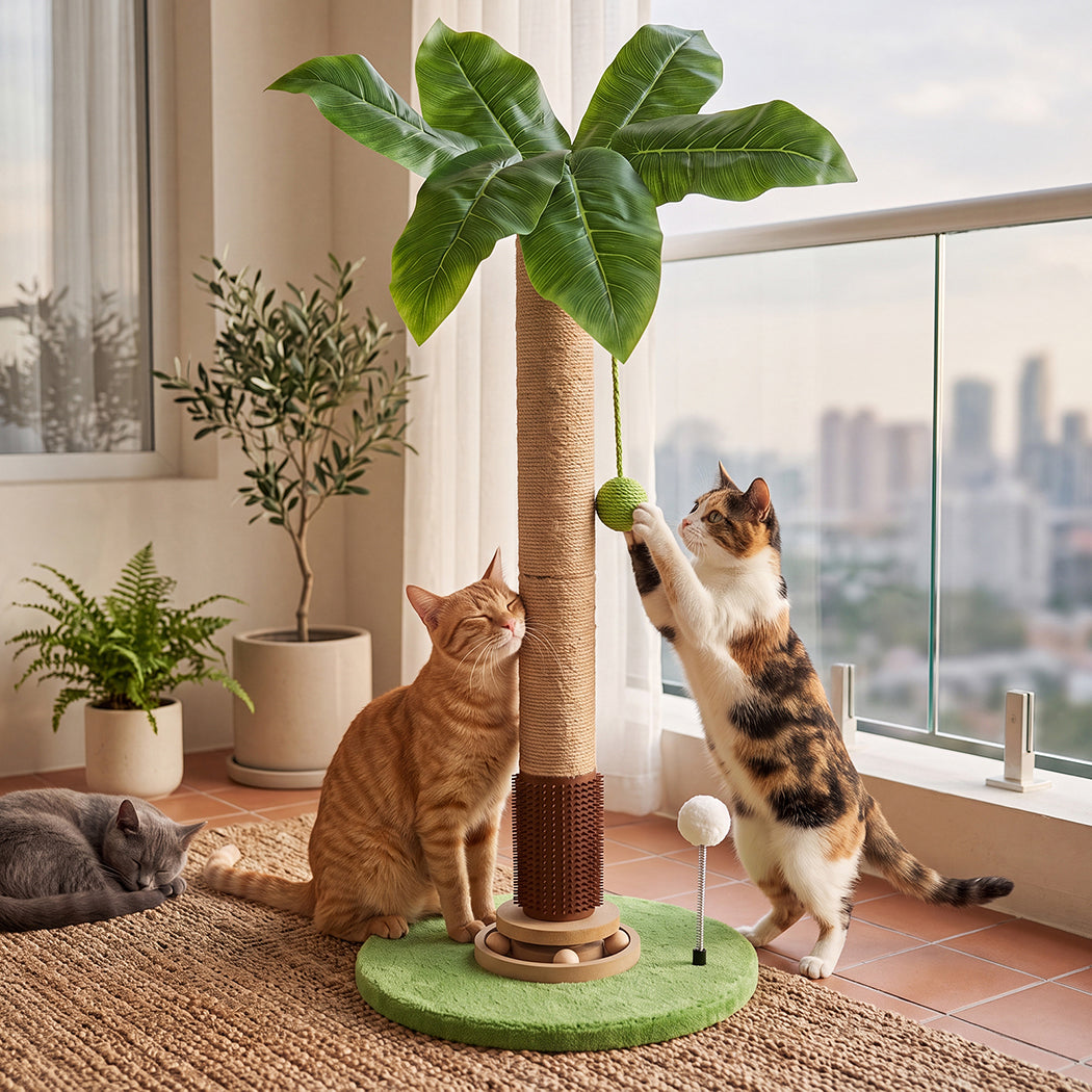 Cat Scratching Post 77cm Palm Tree Cat Scratcher Balls Sisal Green-2109794018702528518