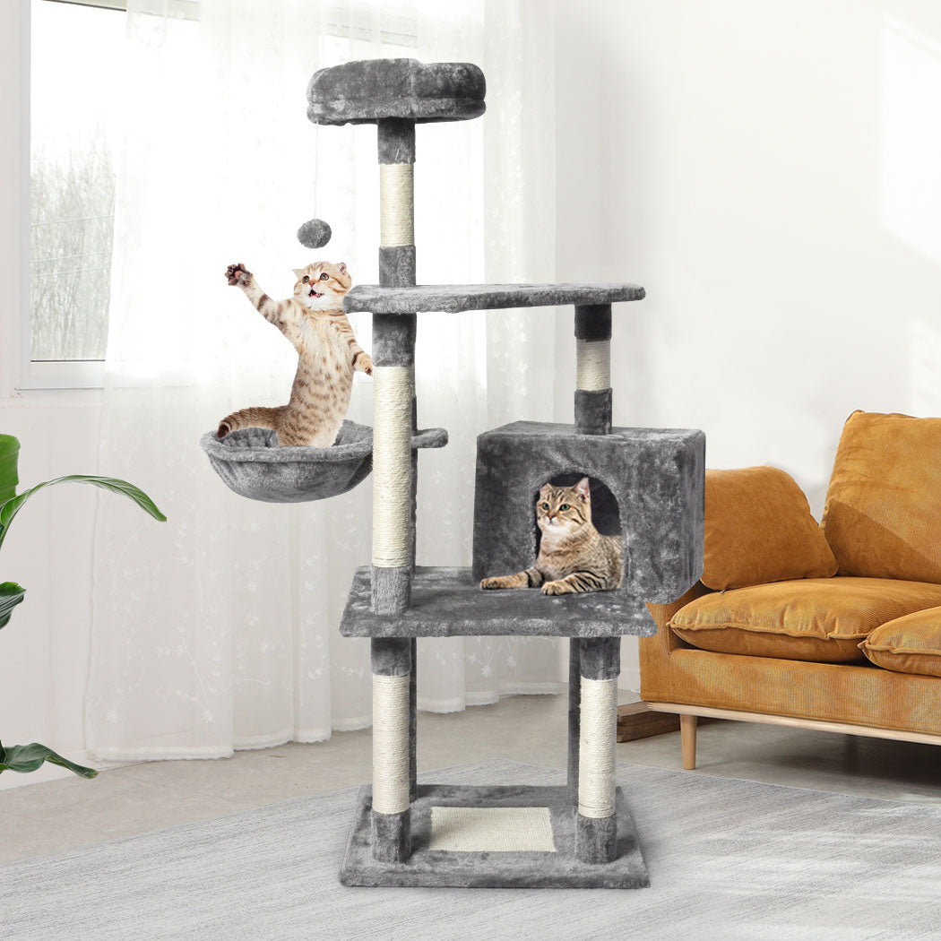 130cm Cat Tree Toy Scratching Post Grey-2102558622503538694