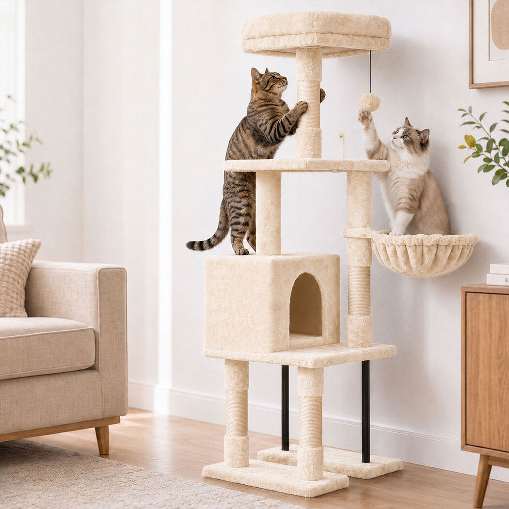 Cat Tree Cat Tower Multi-Level Cat Bed Cat Scratching Post 125cm Beige-2109794020665462790
