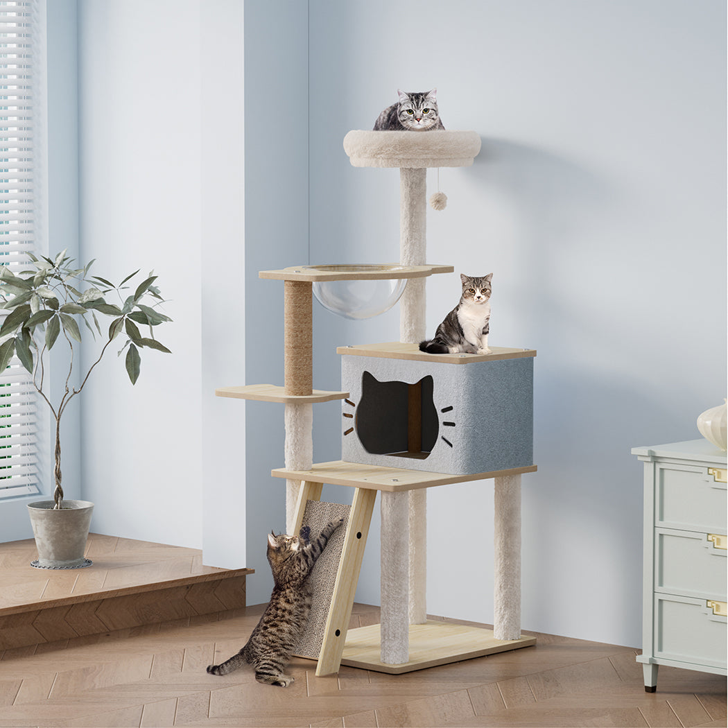 Cat Tree Tower Scratcher Wood Condo House 120cm-2006732707882733574