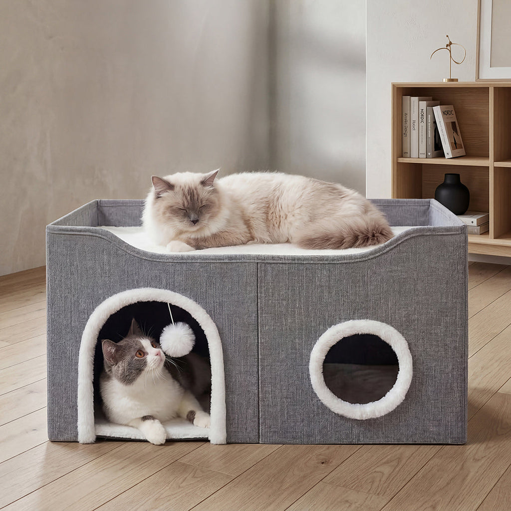 Foldable Cat House Cave Bed Hideaway Interactive Nest Scratching Board-2050056785997467655