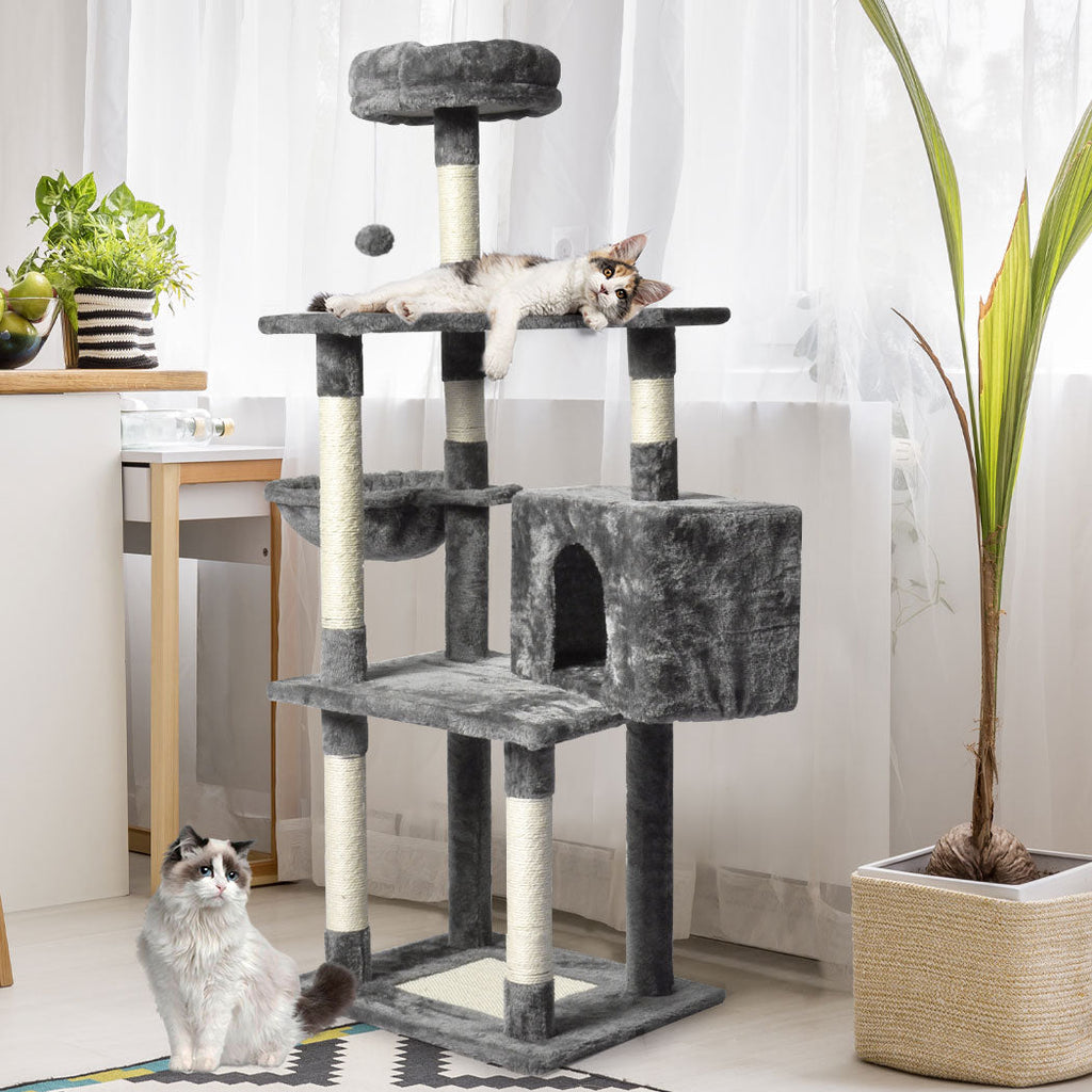 130cm Cat Tree Toy Scratching Post Grey-2102558622503538695