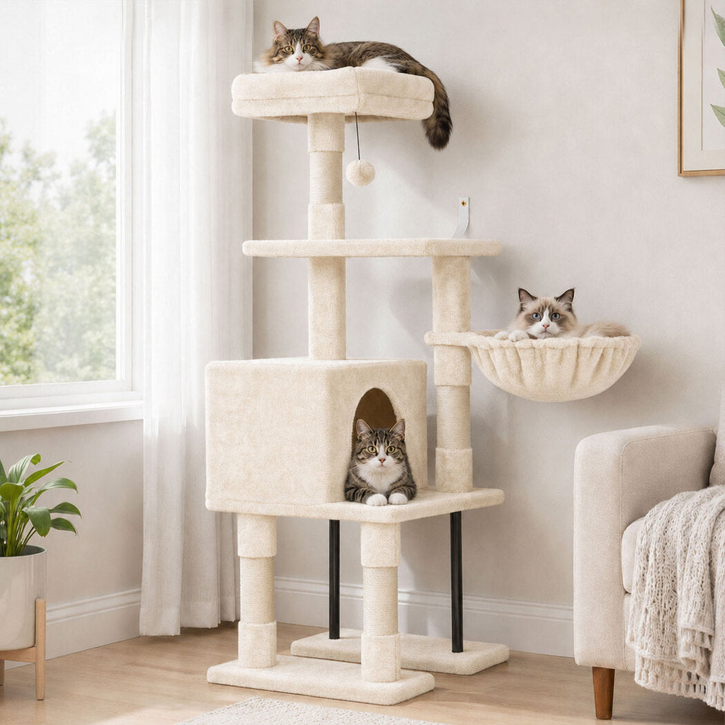 Cat Tree Cat Tower Multi-Level Cat Bed Cat Scratching Post 125cm Beige-2109794020665462791