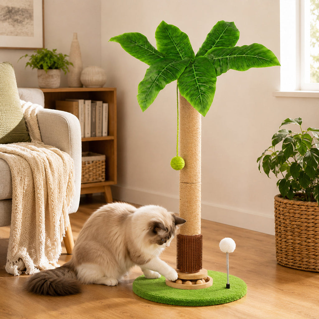 Cat Scratching Post 77cm Palm Tree Cat Scratcher Balls Sisal Green-2109794018702528519