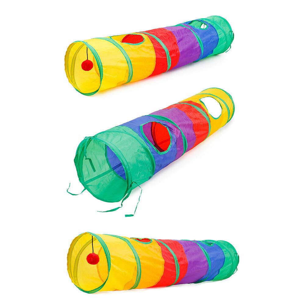 Kitten Playing Toy Pet Rabbit Play Fun Rainbow Peepholes Cat 2 Holes Dog Tunnel - image 3