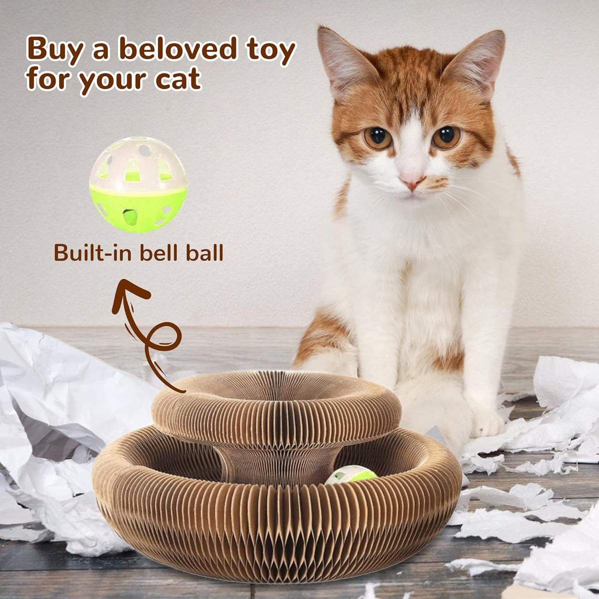 Magic Organ Cat Scratching Board – Foldable Corrugated Cardboard Scratcher with Toy Ball & Catnip - image 4