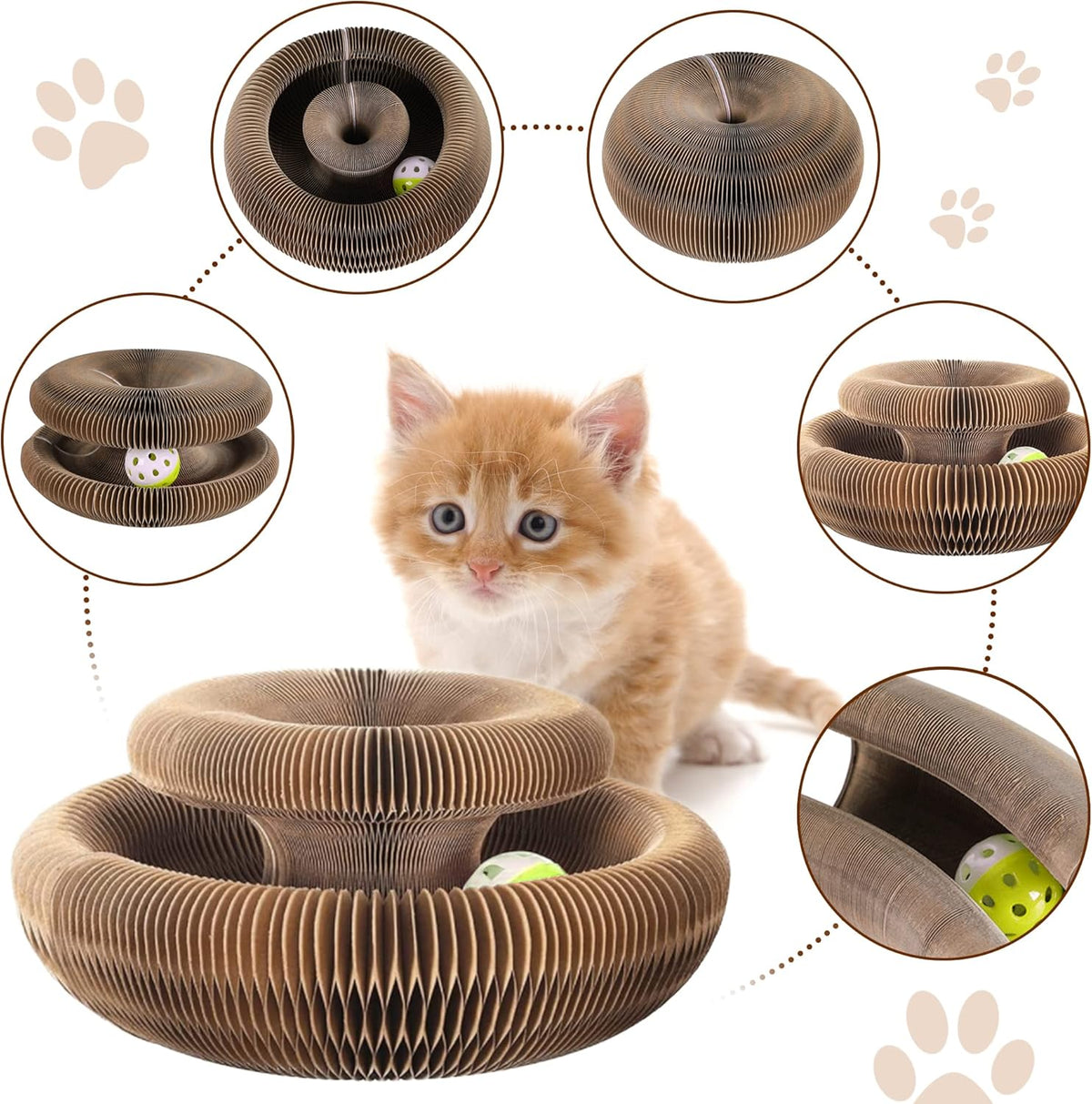 Magic Organ Cat Scratching Board – Foldable Corrugated Cardboard Scratcher with Toy Ball & Catnip - image 6