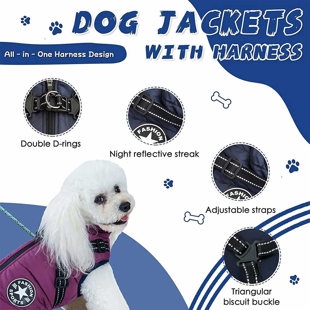 Winter Pet Dog Coat Pet Dog Jacket w/ Harness Waterproof Breathable Small Large - image 5