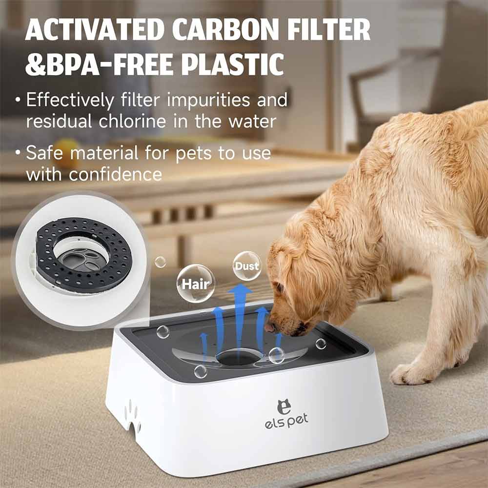 Dog Water Bowl with Filter – 1.5L Non-Spill Slow Drink Pet Water Bowl - image 3