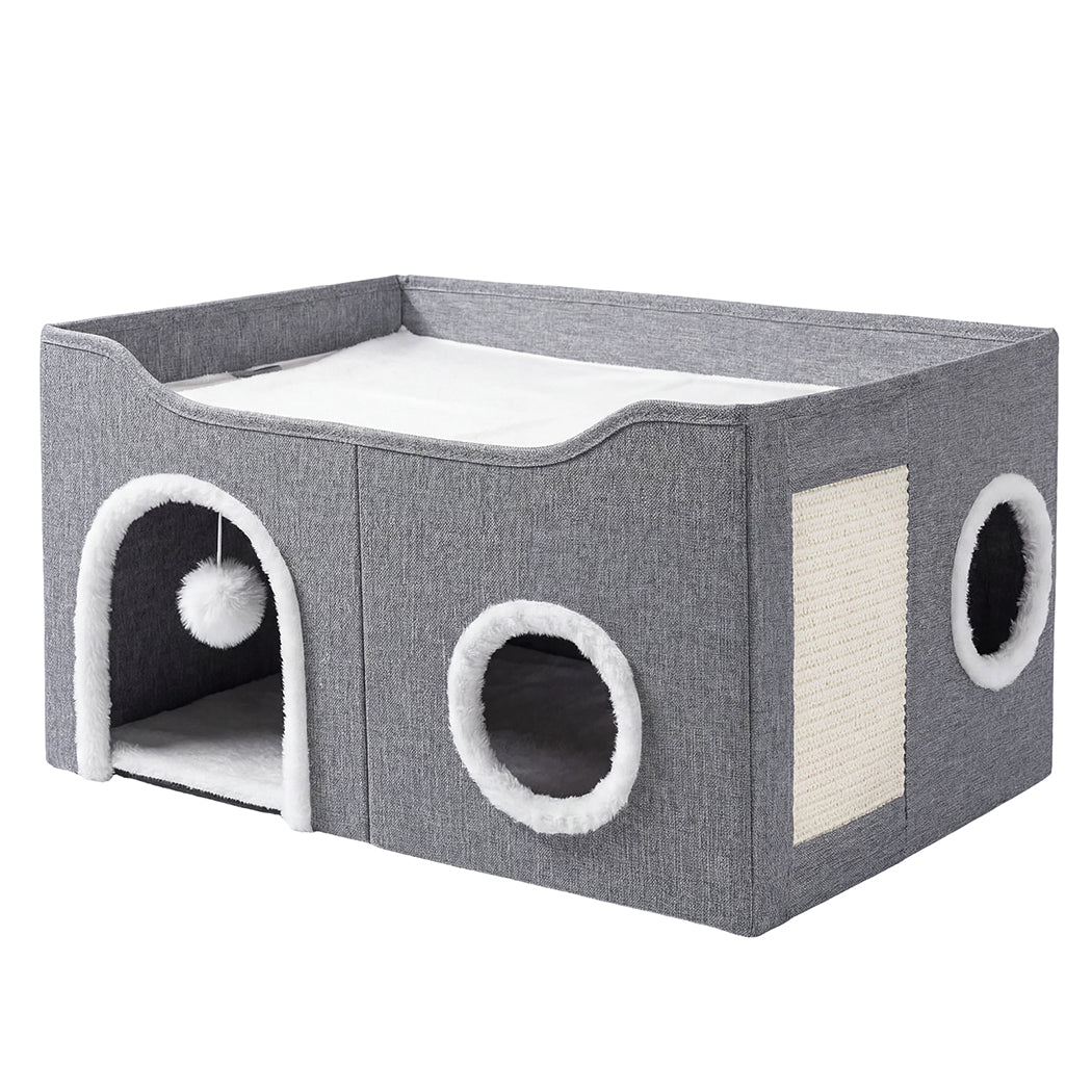 Foldable Cat House Cave Bed Hideaway Interactive Nest Scratching Board-2050056785997467648