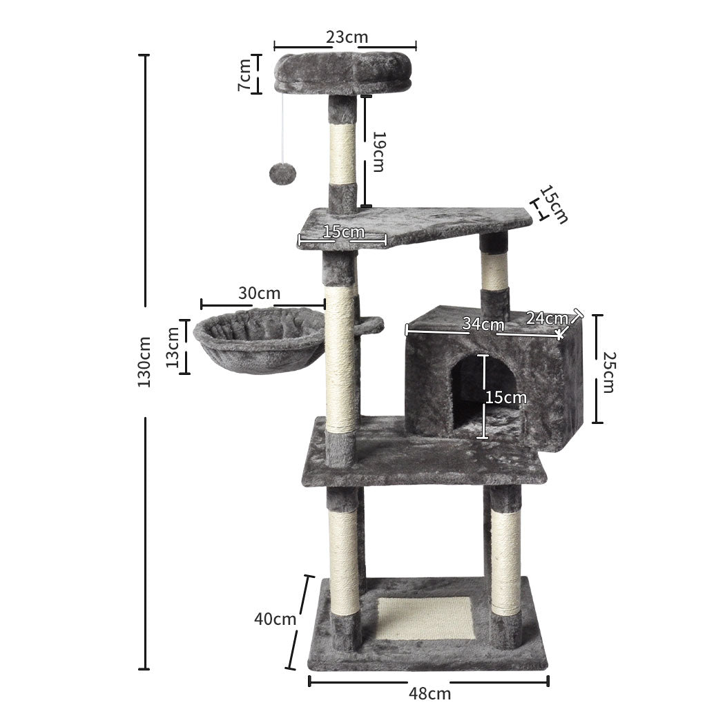 130cm Cat Tree Toy Scratching Post Grey-2102558622503538690