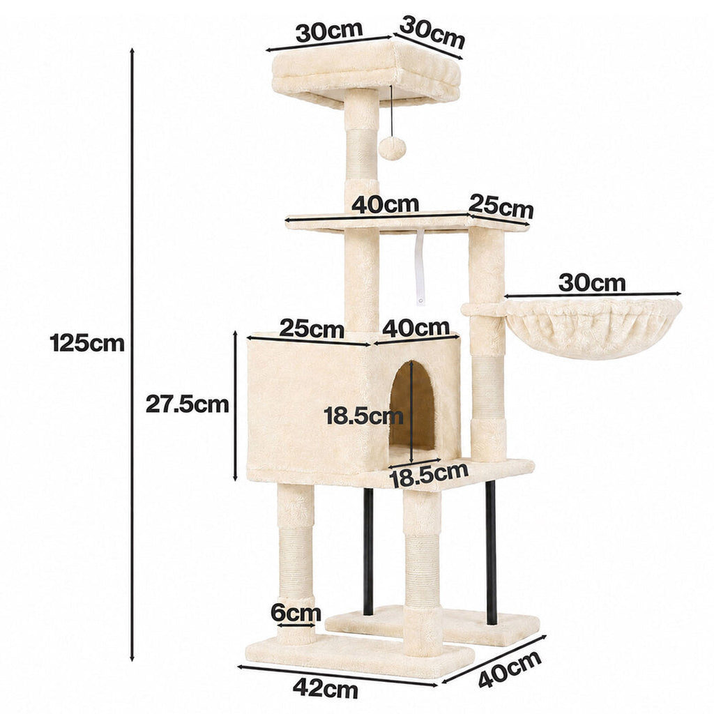 Cat Tree Cat Tower Multi-Level Cat Bed Cat Scratching Post 125cm Beige-2109794020665462786