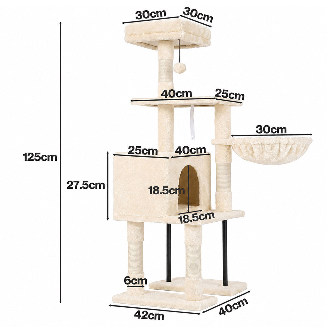 Cat Tree Cat Tower Multi-Level Cat Bed Cat Scratching Post 125cm Beige-2109794020665462786