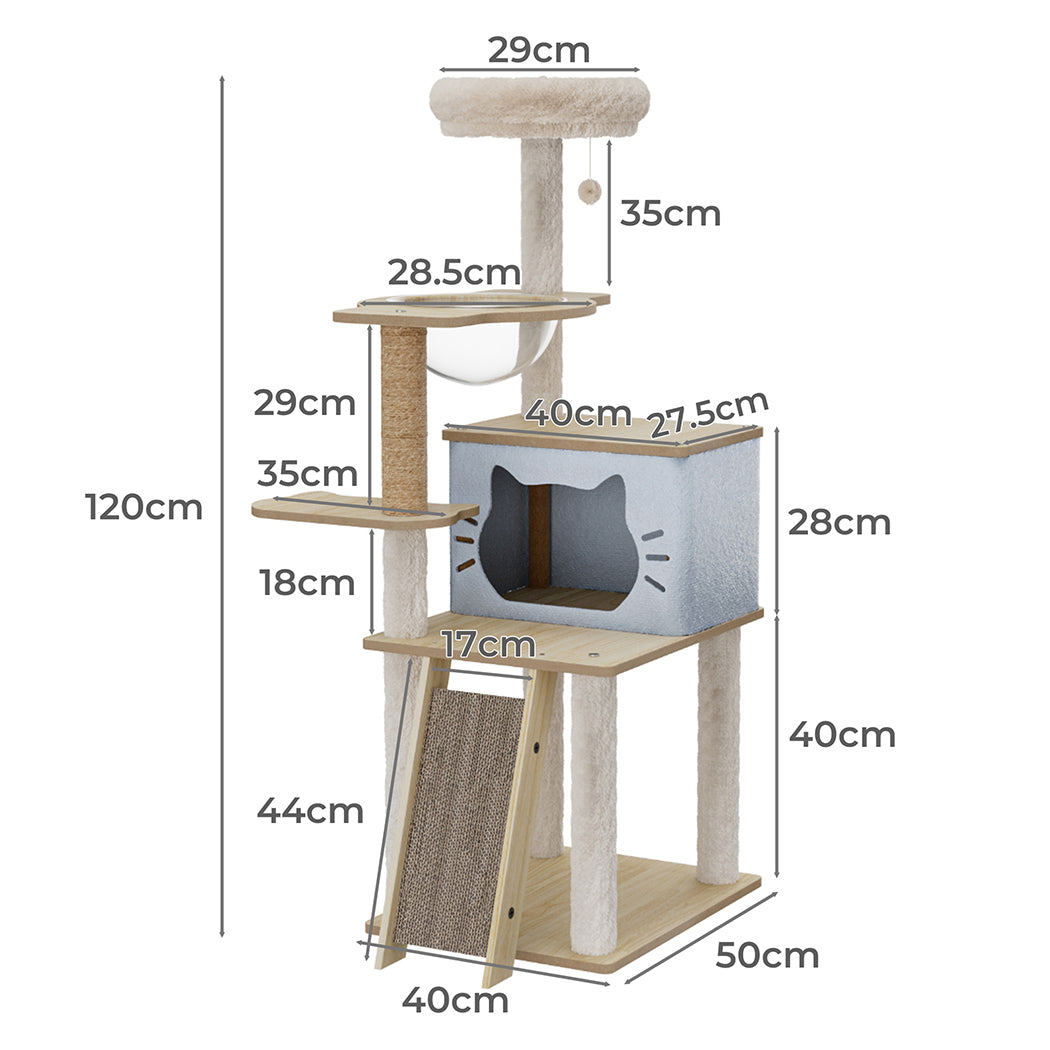 Cat Tree Tower Scratcher Wood Condo House 120cm-2006732707882733570