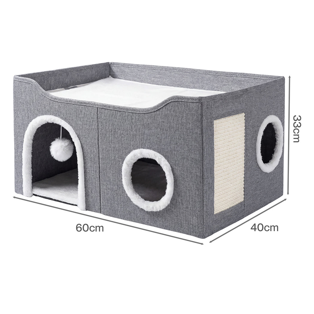 Foldable Cat House Cave Bed Hideaway Interactive Nest Scratching Board-2050056785997467650