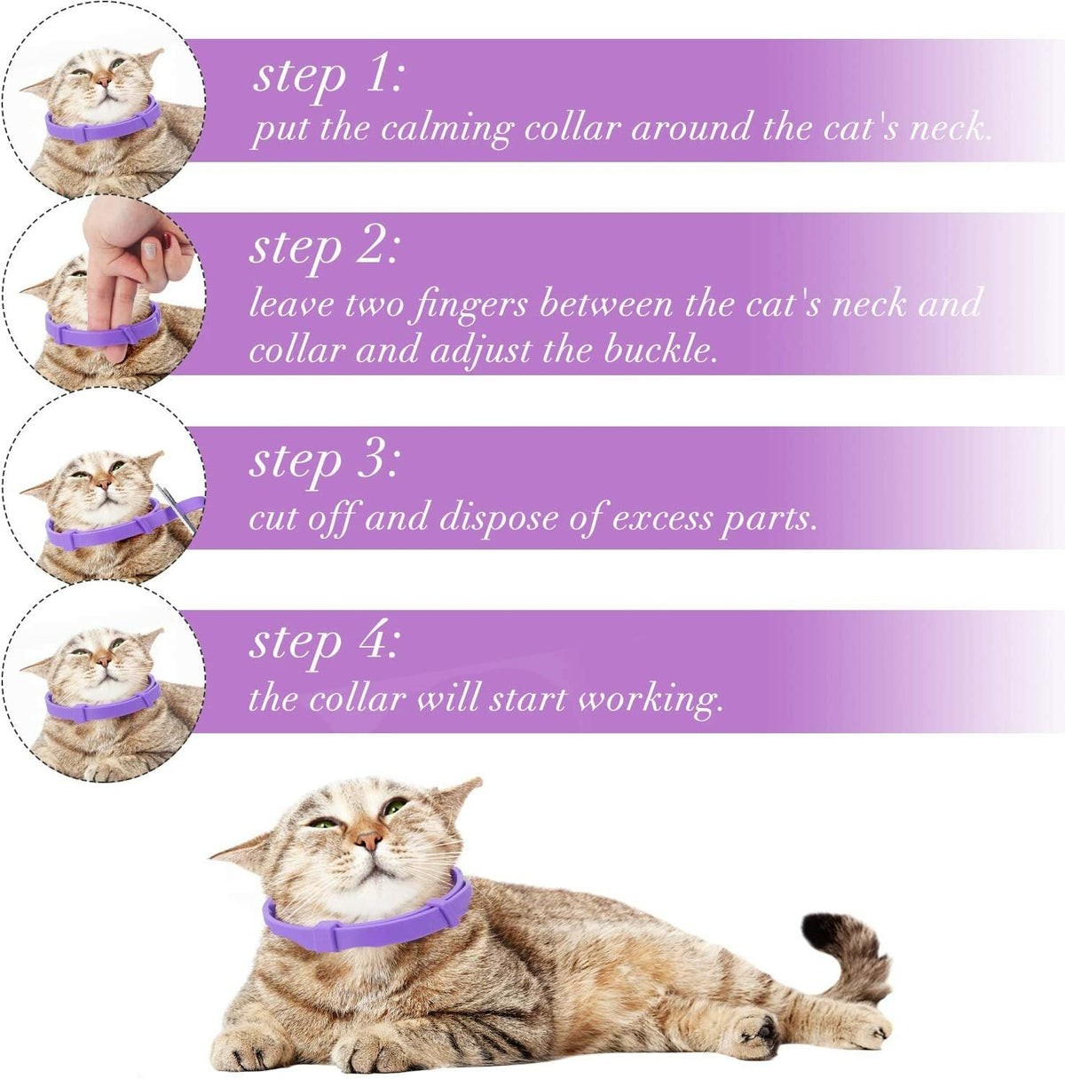 3-Pack Lavender Calming Collars for Cats – Adjustable 38cm