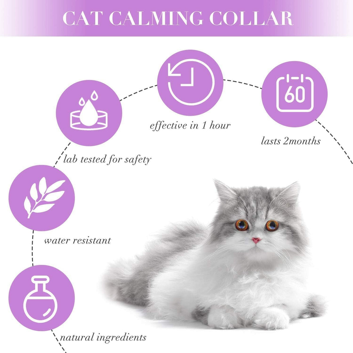 3-Pack Lavender Calming Collars for Cats – Adjustable 38cm